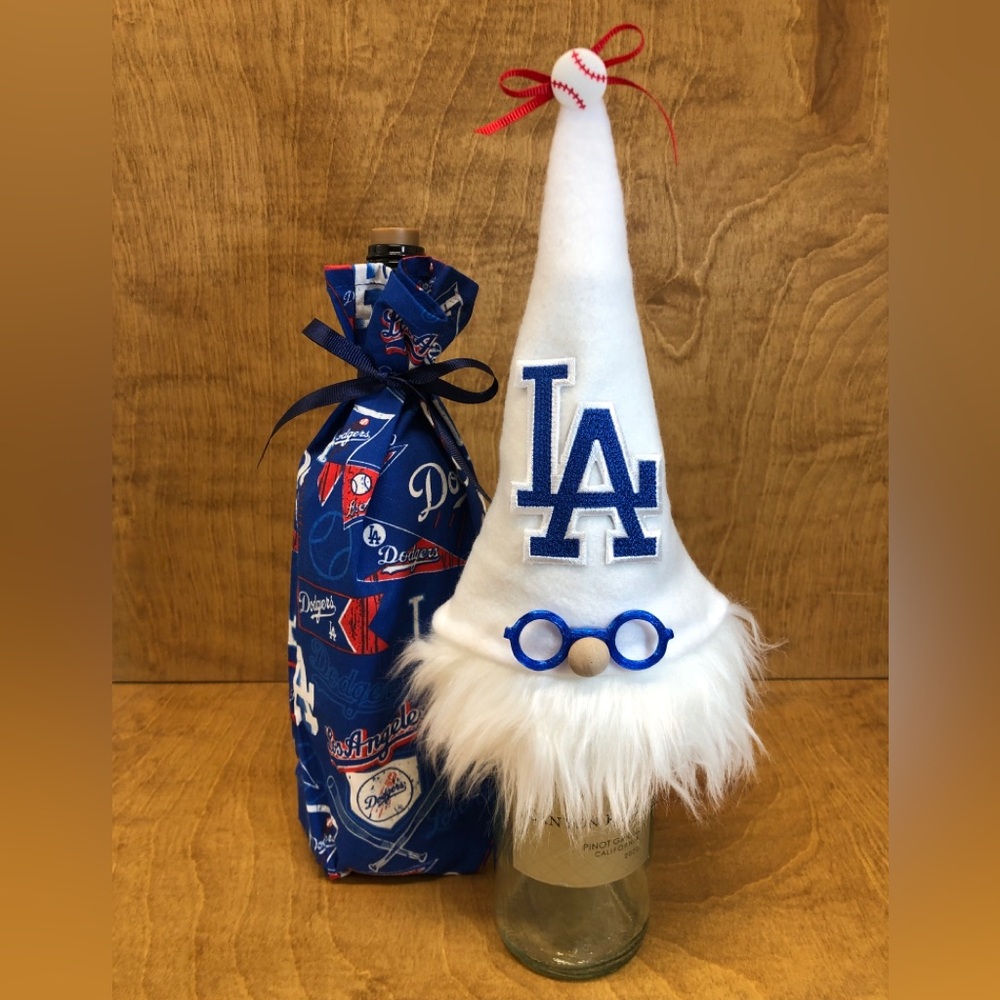 Gnome Gift Bag Bottle Topper Los Angeles Dodgers White Baseball MLB Sports Wine